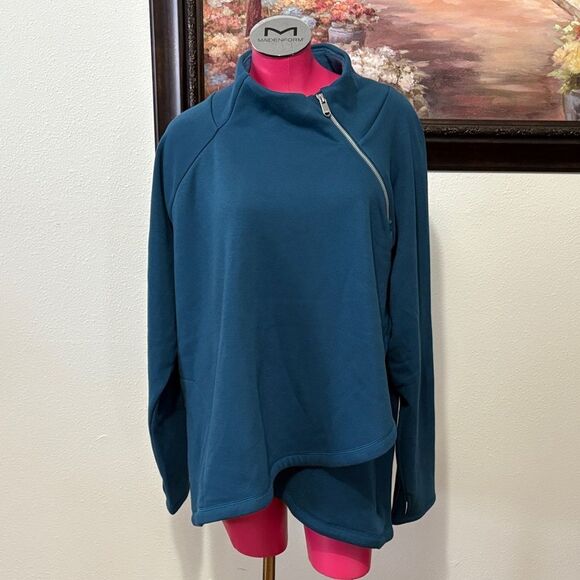 Athleta Cozy Karma Asymmetrical Pullover Sweatshirt 3X Enchanted Blue 383402 - Picture 2 of 16